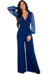 Sexy Blue Embellished Cuffs Long Mesh Sleeves Jumpsuit
